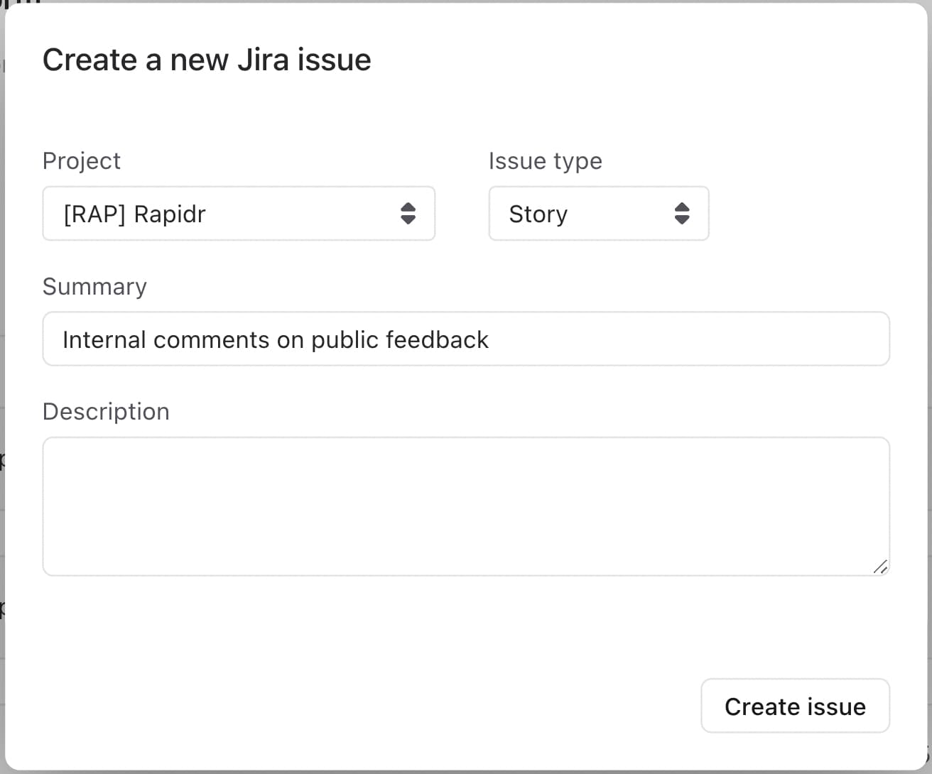 Jira + Rapidr feedback integration image #2