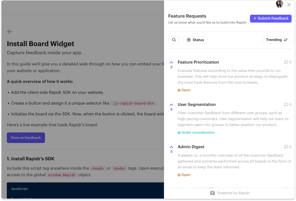 Collect feedback with in-app feedback widget